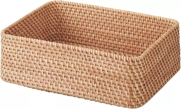 MUJI 47381290 Перекрывающаяся прямоугольная корзина из ротанга, маленькая (V), прибл. Ширина 14,2 х Глубина 10,2 х Высота 4,7 дюйма (36 х 26 х 12 см), Khak