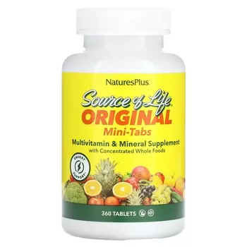 Мультивитаминная и минеральная добавка NaturesPlus Source of Life Original Mini-Tabs, 360 таблеток