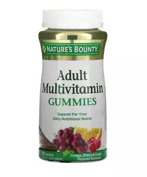 Мультивитаминные жевательные конфеты для взрослых, апельсин, вишня и виноград, 75 жевательных таблеток, Nature's Bounty