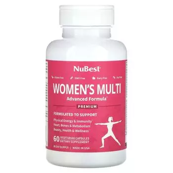 Мультивитамины для женщин премиум-класса, 60 вегетарианских капсул Nubest