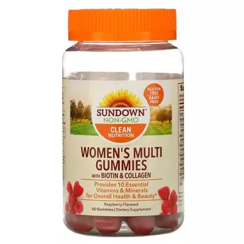 Мультивитамины с Биотином для Женщин Sundown Naturals, малина, 60 жевательных таблеток
