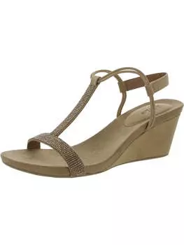 Mulan2 Женские босоножки на танкетке с Т-образным ремешком и стразами Style & Co., цвет latte/gold