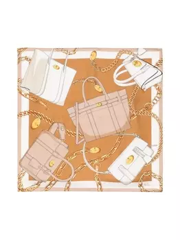 Mulberry шелковый платок Bayswater с графичным принтом, коричневый