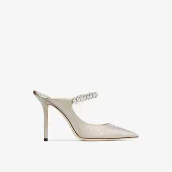 Мюли Bing 100 на каблуке из плетеной ткани с блестками Jimmy Choo, цвет champagne