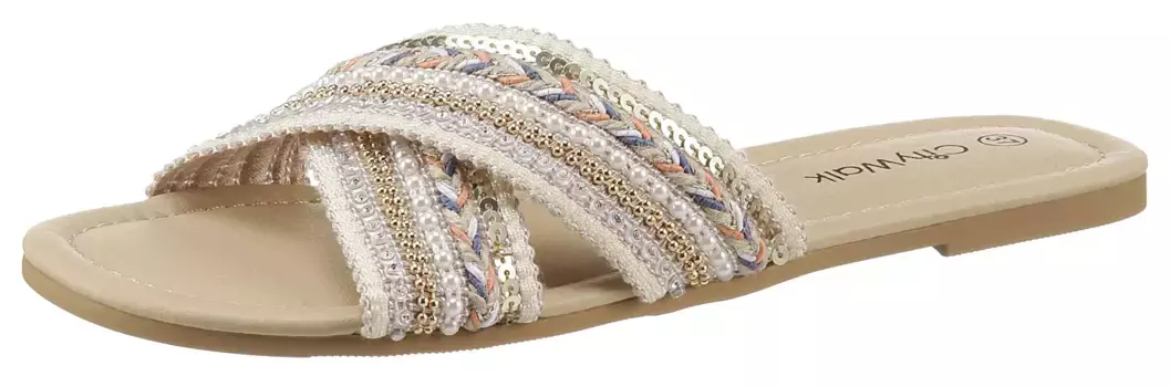 Мюли CITY WALK, летние туфли, тапочки в стиле бохо, бежевый