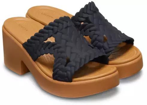 Мюли Crocs "Brooklyn Woven Slide Heel", босоножки, летние туфли на модном блочном каблуке, коричневый