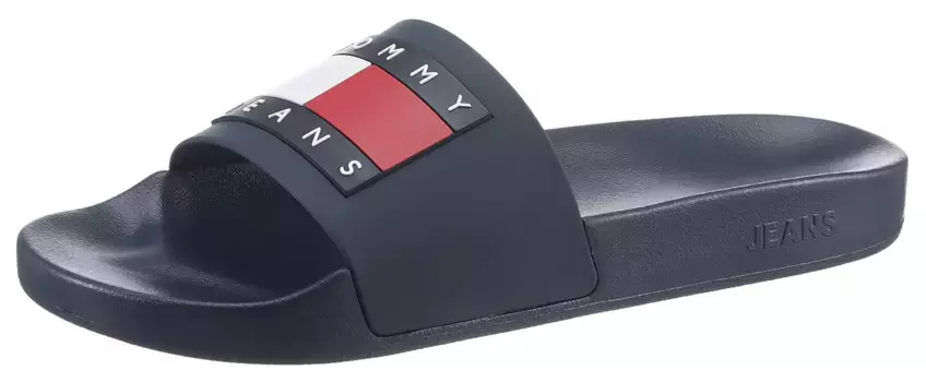 Мюли для купания Tommy Jeans "TOMMY JEANS POOL SLIDE ESS", летние туфли, шлепанцы для бассейна, тапочки, с ярким флагом-логотипом, синий