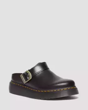 Мюли Dr. Martens Laketen из атласной кожи на платформе с ремешком на пятке, цвет Black — Atlas