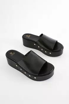 Мюли Forever Comfort на танкетке с заклепками Next, черный
