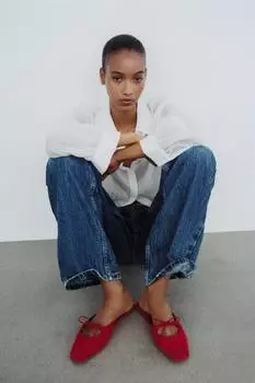 Мюли из кожи на плоской подошве ZARA, красный