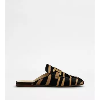Мюли из кожи с эффектом пони TOD's, черный/желтый/коричневый