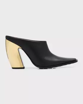 Мюли из тексовой кожи с эффектом металлик Bottega Veneta, цвет Black Gold