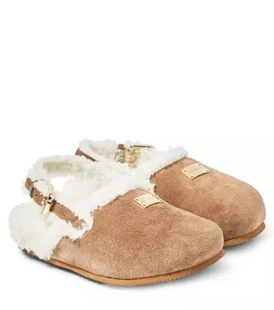 Мюли из замши и искусственного меха Dolce&Gabbana Kids, коричневый
