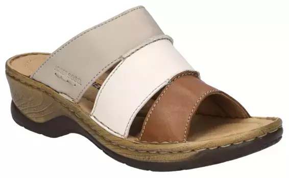 Мюли Josef Seibel "Catalonia 86", блочный каблук, летняя обувь, тапочки на каблуке 4,5 см, цвет Cognac Kombiniert