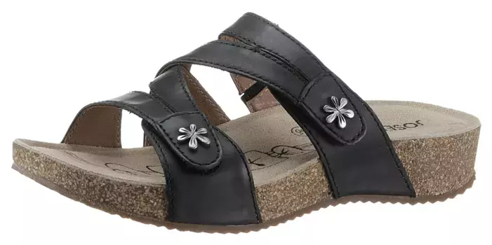 Мюли Josef Seibel "Tonga 82", платформа, летняя обувь, тапочки с мелким цветочным узором, черный