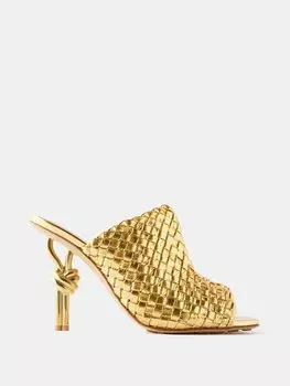 Мюли knot 90 из кожи металлик Bottega Veneta, золото