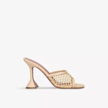 Мюли Lupita 95 из кожи с сетчатым ремешком на каблуке Amina Muaddi, бежевый
