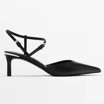 Мюли Massimo Dutti Leather High-heel, черный