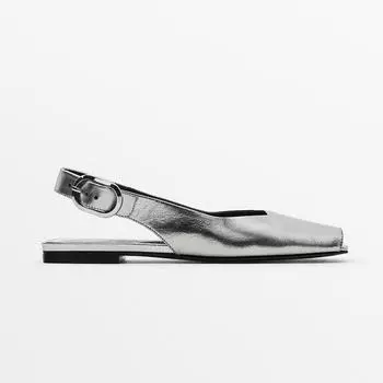 Мюли Massimo Dutti Metallic Leather, серебристый