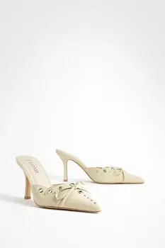 Мюли-мюли на низком каблуке-шпильке с проушинами и бантиком boohoo, нюд