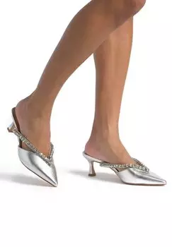 Мюли на каблуке KITTEN DESTALONADO Alma en Pena, серебряный