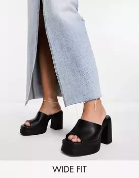 Мюли на платформе ASOS DESIGN Wide Fit Nevada Chunky High Heeled, черный
