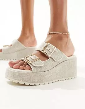Мюли на танкетке ASOS DESIGN Texas нейтрального цвета с пряжками