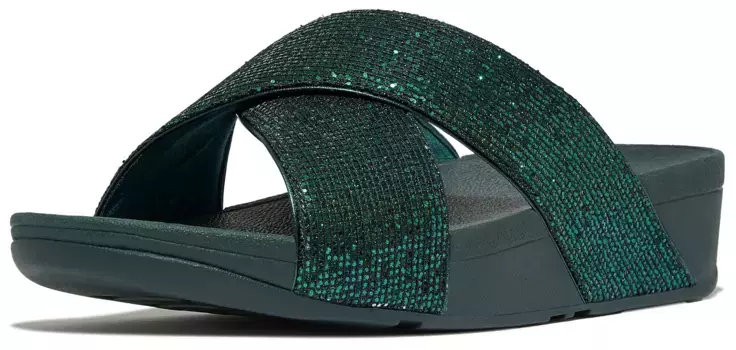 Мюли на танкетке Fitflop "Lulu Glitterball Slide", туфли для купания, шлепанцы, сандалии, крестообразная повязка, украшенная блестящими камнями, цвет Petrol