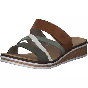 Мюли rieker Plateau, цвет olive/offwhite/mint/cayenne