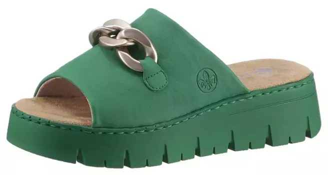Мюли Rieker, платформа, летняя обувь, тапочки с мягкой текстильной стелькой, изумрудный