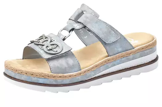 Мюли Rieker, платформа, летняя обувь, тапочки со стразами, голубой