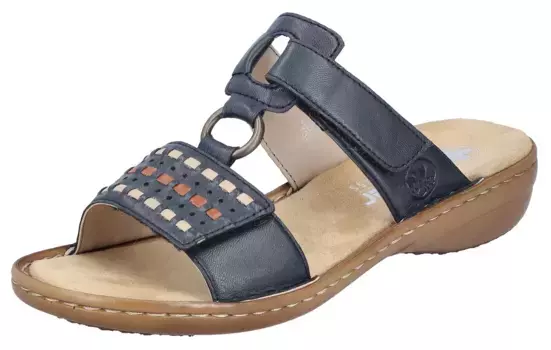 Мюли Rieker, танкетка, летняя обувь, тапочки с практичной застежкой-липучкой, синий