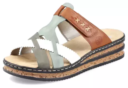 Мюли Rieker, танкетка, летняя обувь, тапочки с практичными ремнями-липучками, цвет Multi