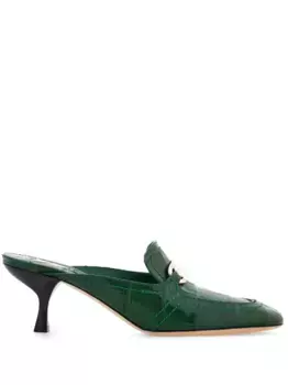 Мюли с тиснением под кожу крокодила и пряжками Ferragamo, зеленый