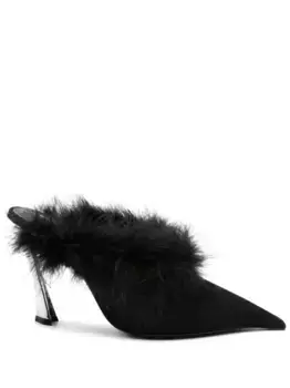 Мюли с заостренным носком и перьями Mugler, черный