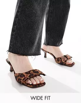 Мюли широкого кроя ASOS DESIGN – Hyphen – с леопардовым принтом, бантом и средним каблуком