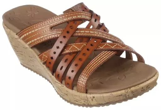 Мюли Skechers "BEVERLEE-HOT SPRING", каблук-танкетка, летняя обувь, тапочки с красивой контрастной строчкой, коричневый