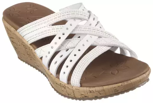 Мюли Skechers "BEVERLEE-HOT SPRING", каблук-танкетка, летняя обувь, тапочки с красивой контрастной строчкой, белый