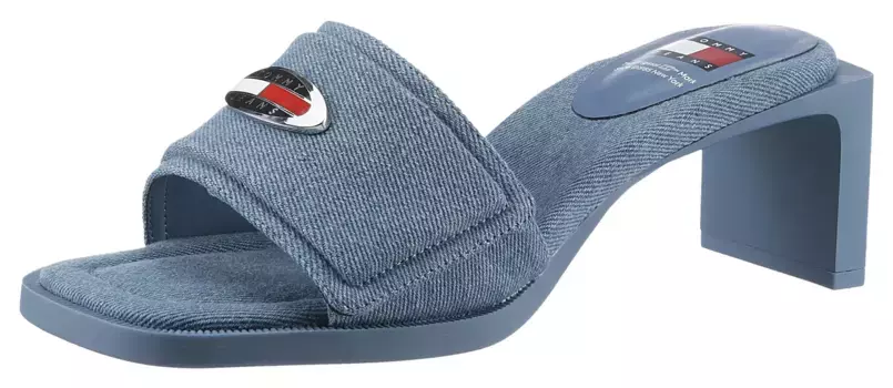 Мюли Tommy Jeans "THE SOHO HEEL DENIM", модная обувь для вечеринок, летняя обувь с широкой повязкой и застежкой-липучкой, джинсовый
