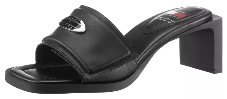 Мюли Tommy Jeans "THE SOHO HEEL LEATHER", мода для вечеринок, летняя обувь с широкой повязкой, черный