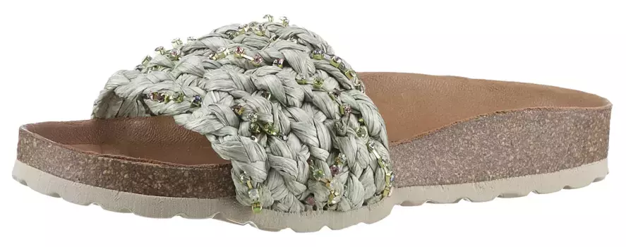 Мюли VERBENAS "RICA TRENZA RAFIA BRILLOS", летняя обувь, горки для бассейна, тапочки с кожаной стелькой, мятный