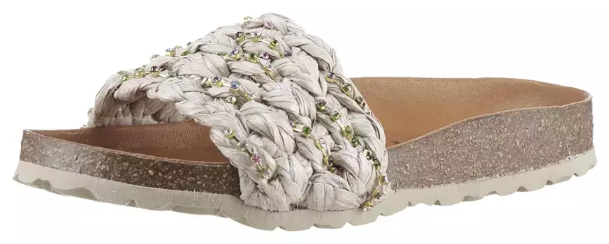 Мюли VERBENAS "RICA TRENZA RAFIA BRILLOS", летняя обувь, горки для бассейна, тапочки с кожаной стелькой, цвет Natur