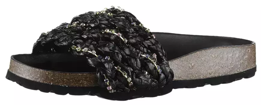 Мюли VERBENAS "RICA TRENZA RAFIA BRILLOS", летняя обувь, горки для бассейна, тапочки с кожаной стелькой, черный