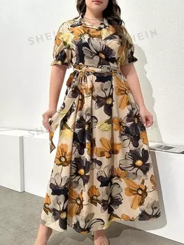 Mulvari Модное Женское платье больших размеров с цветочным принтом Shein, мультиколор