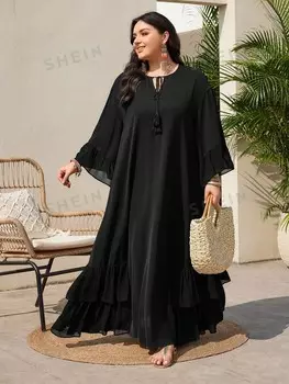 Mulvari Однотонное платье больших размеров с рукавами-колокольчиками Shein, черный