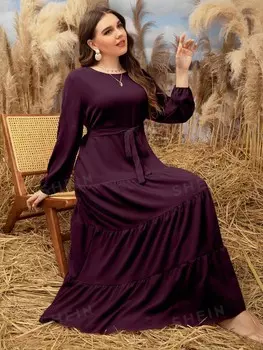 Mulvari Платье больших размеров с кулиской на талии, Однотонное Shein, пурпурно-красный