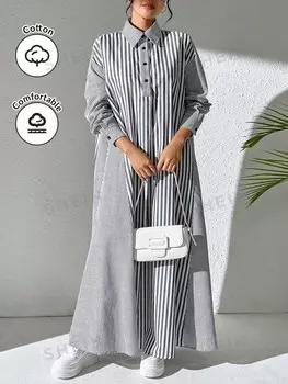 Mulvari Женское повседневное длинное платье макси с цветными блоками, весна/лето Shein, черно-белый