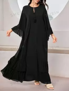 Mulvari Женское простое повседневное платье в арабском стиле Shein, черный