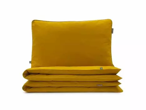 МУМЛА - комплект постельного белья 180х200 см 100% хлопок, комплект постельного белья из 3 предметов - 1 пододеяльник + 2 наволочки 80х70 см на молнии, сертификат Oeko-Tex MUMLA, желтый