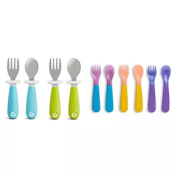 Munchkin® Raise TM Набор вилок и ложек для малышей с цветом Reveal Вилки и ложки, меняющие цвет TM, набор посуды для малышей, 10 шт., Blue/Green